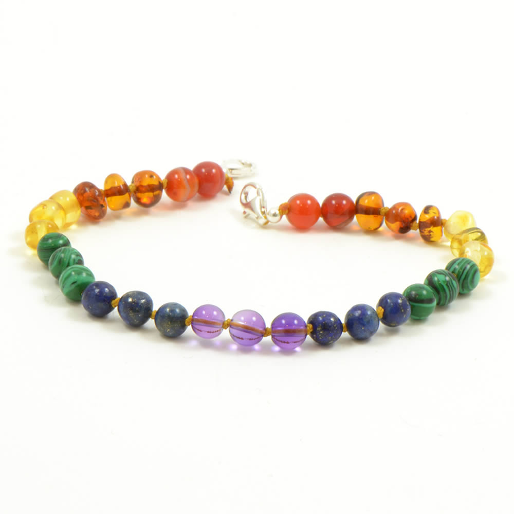 Adjustable 'Rainbow Baby' Amber And SemiPrecious Stones Bracelet